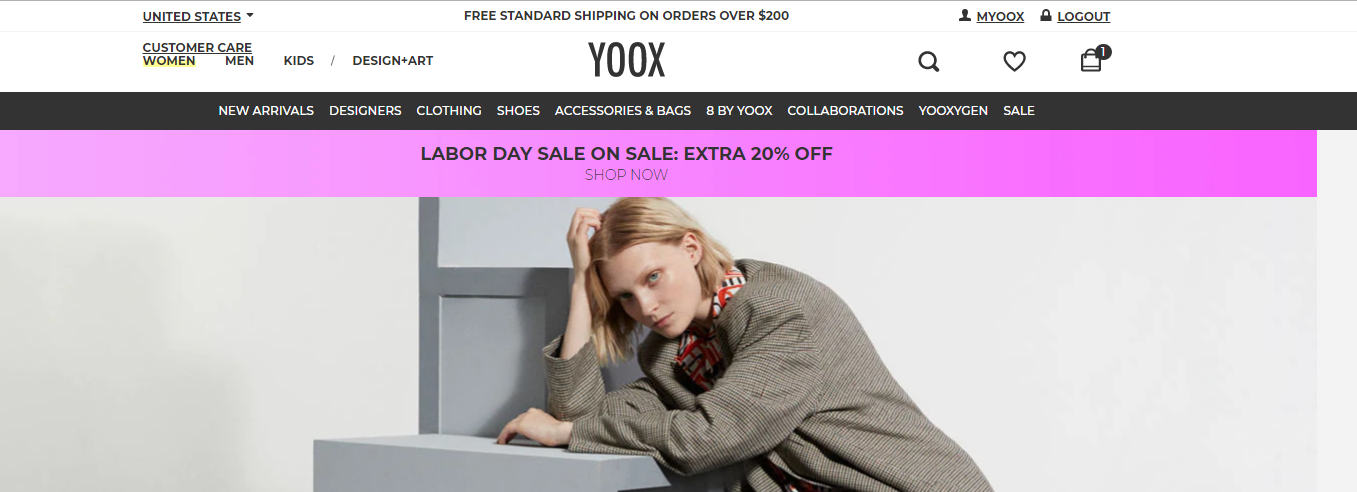 yoox 20% off Labor day discount
